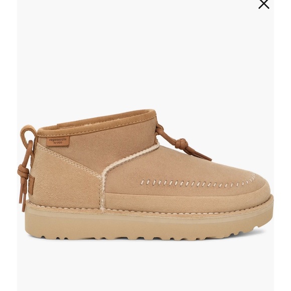 UGG Ultra Mini Tan Regenerate Leather & Shearling boots M6 W7 $190 ret NWT & Box - Picture 6 of 9